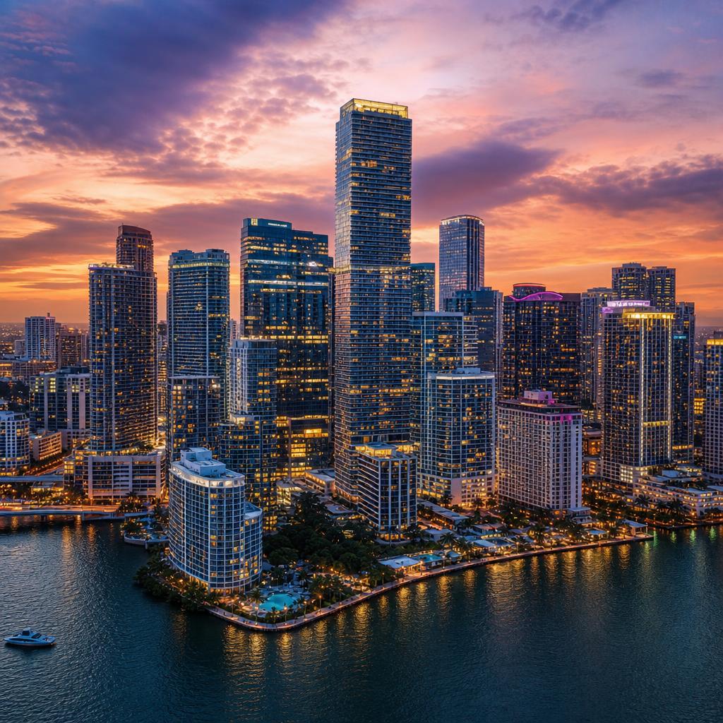 Avenida arbolada de Brickell con peatones y condominios modernos
