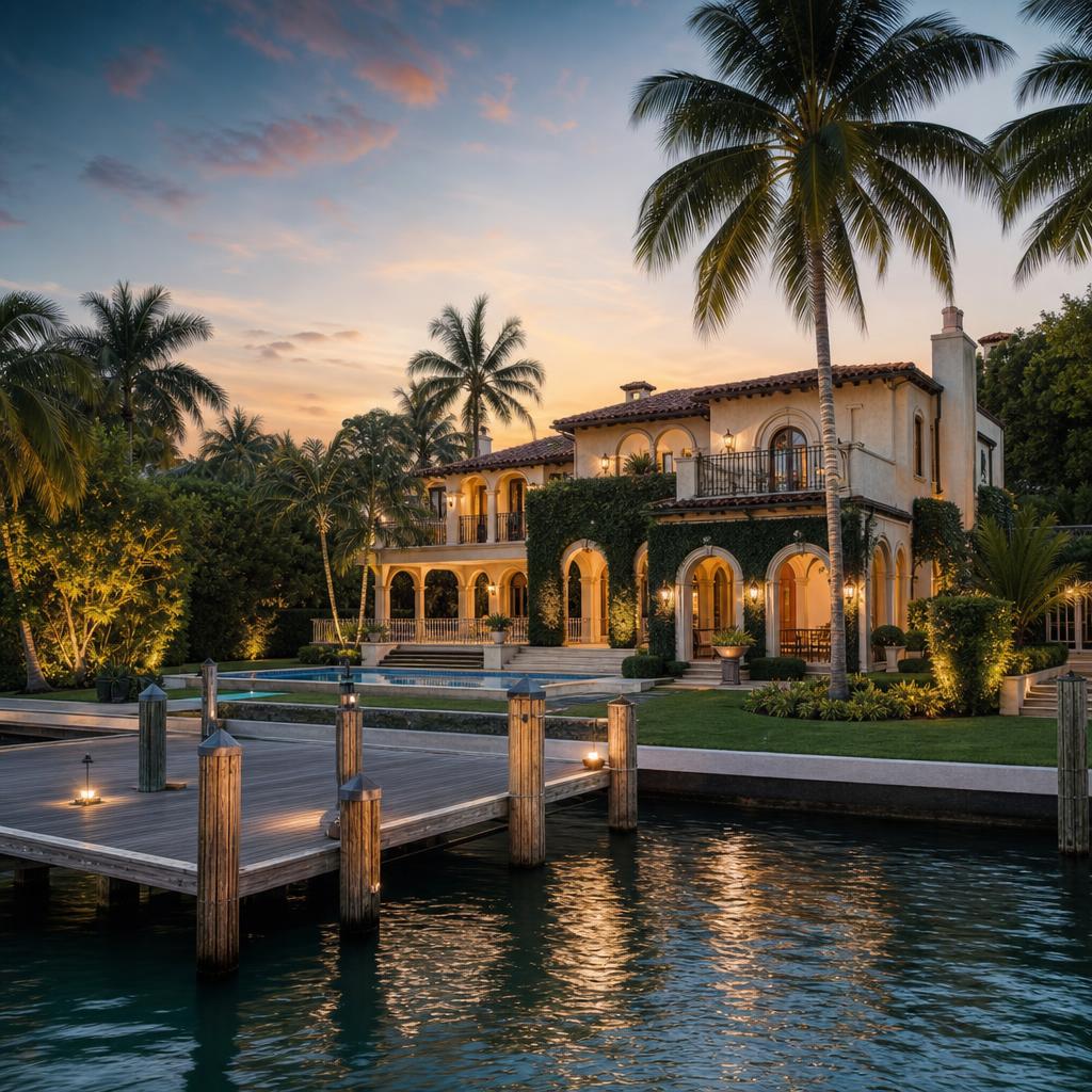 Casa residencial de Miami con jardín tropical, piscina y vegetación exuberante